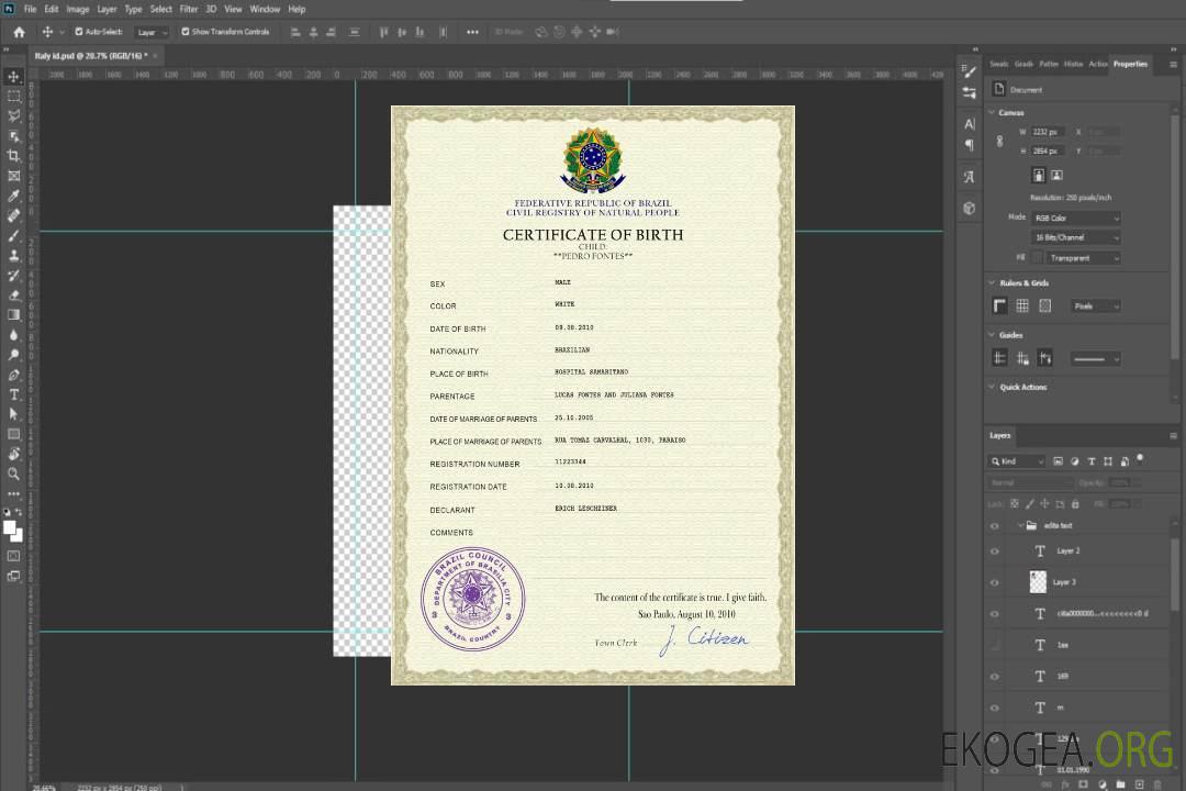Modèle PSD de certificat de naissance de l'état civil du Brésil template